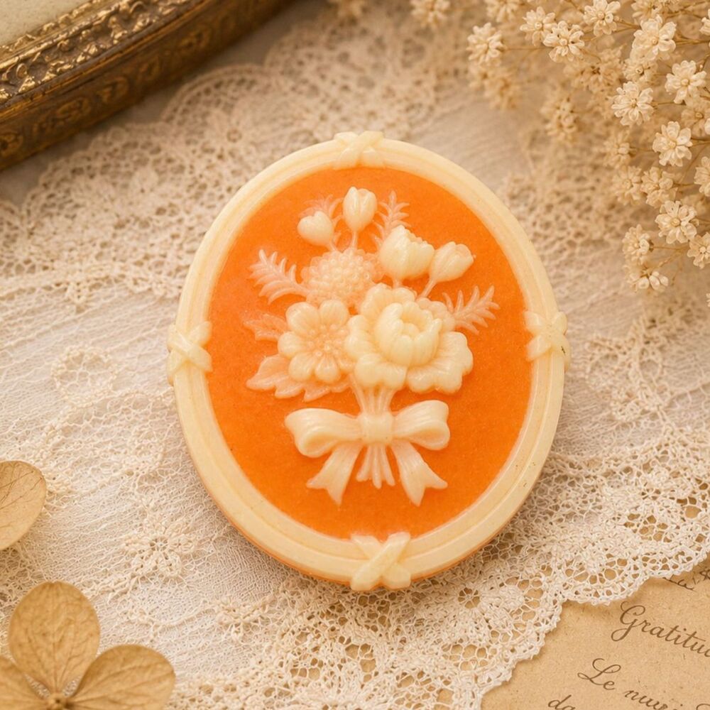 Vintage Avon Flower Bouquet Resin Carved Cameo Brooch Pin